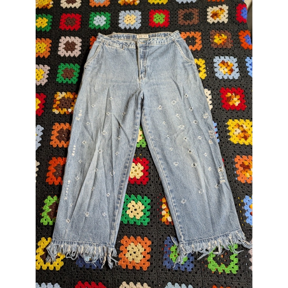 Women's Vintage Cherokee Jeans Size 12 Light Wash Straight Leg Distressed Button